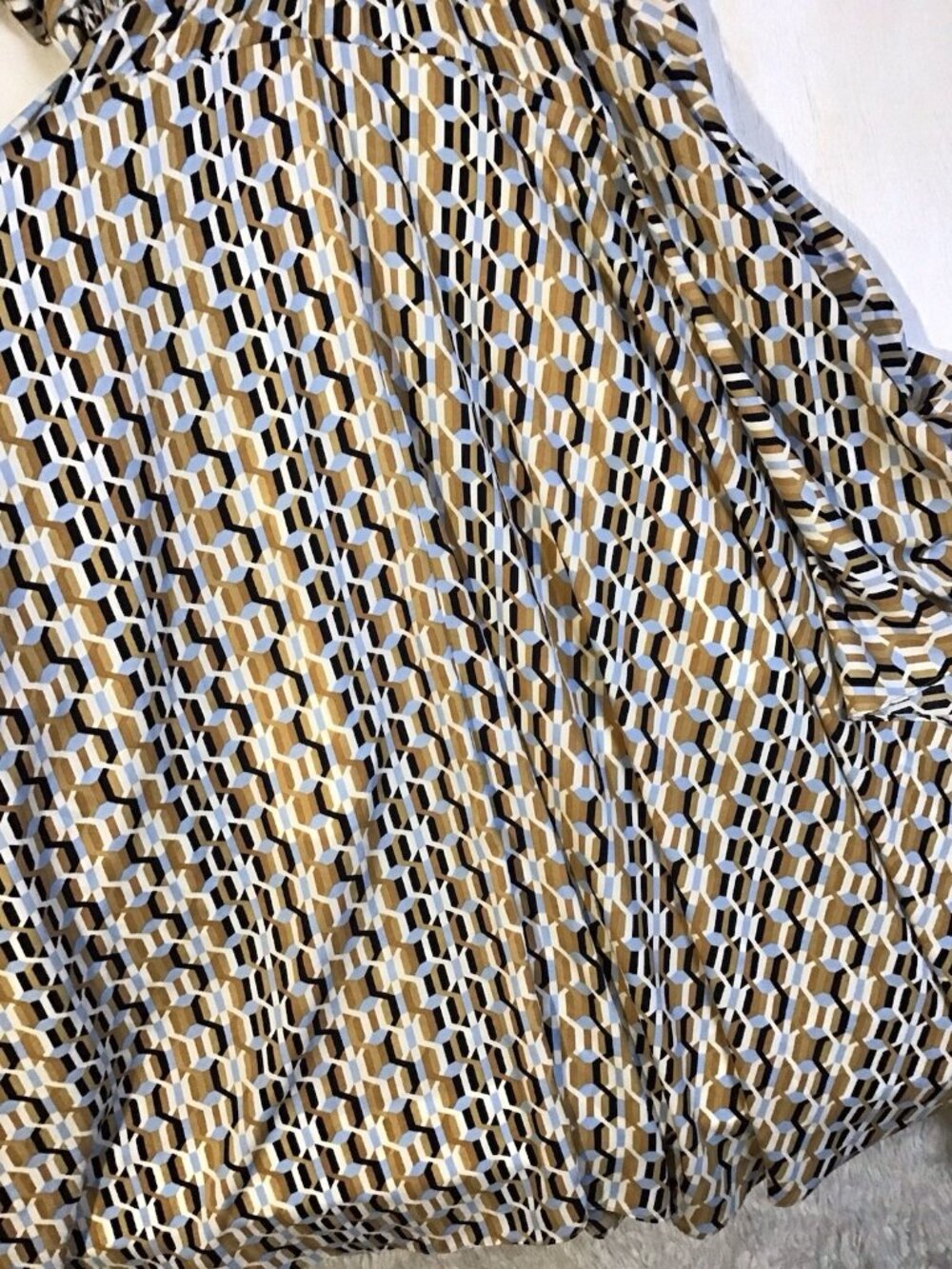 Melloday Geometric Print Smocked Waist Flutter Sleeve Rachelle Maxi Dress S - Picture 5 of 7